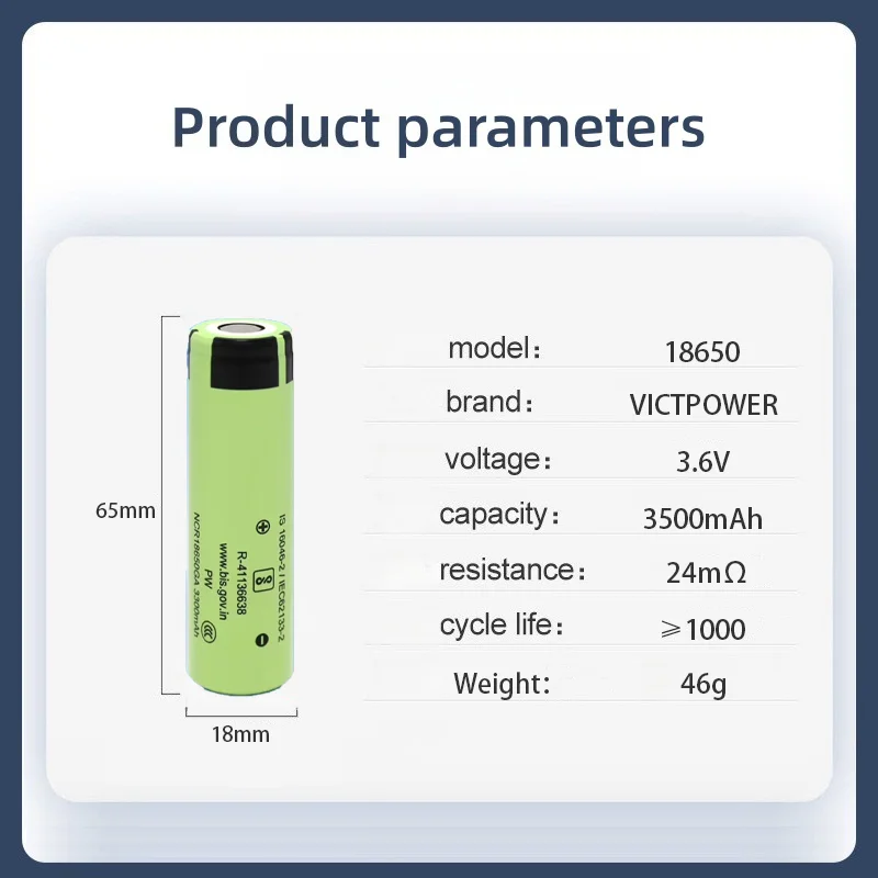 Victpower 10PCS 3.7V 18650  3500mAh High Magnification Rechargeable Lithium Battery Pack Cylindrical Ion Batteries for Toys
