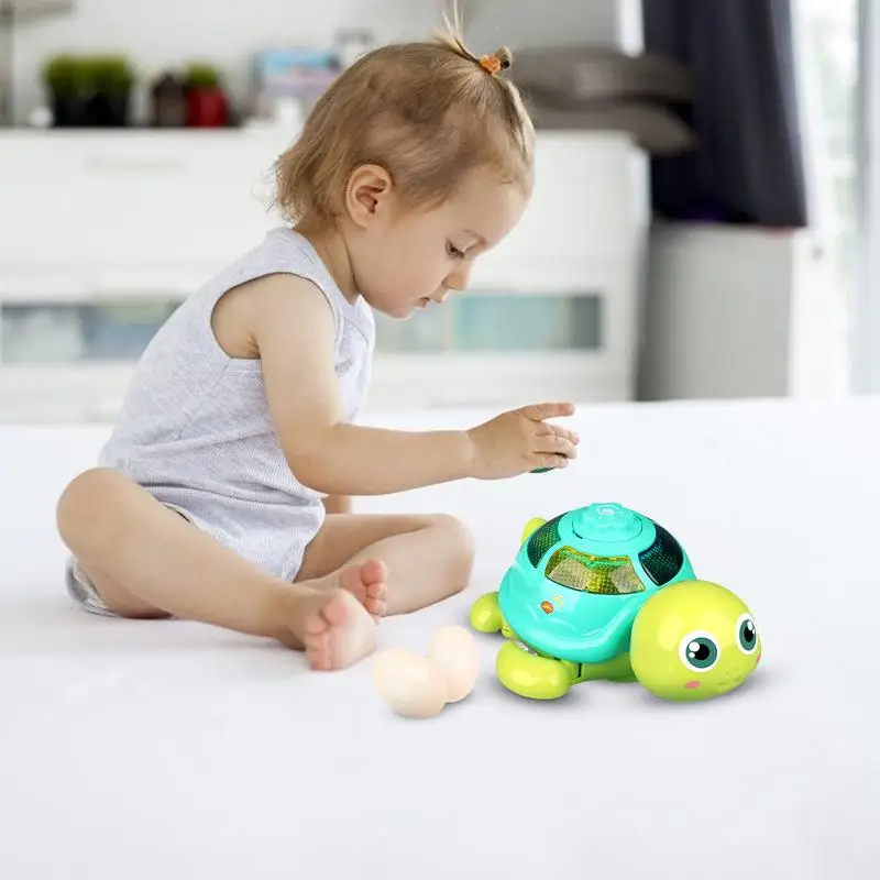 Schildkröte Krabbelspielzeug Leuchten Cartoon Eierlegendes bewegliches Spielzeug für Kleinkinder Pädagogische Schildkröte Krabbeln Kognitives Spielzeug Dekorativ