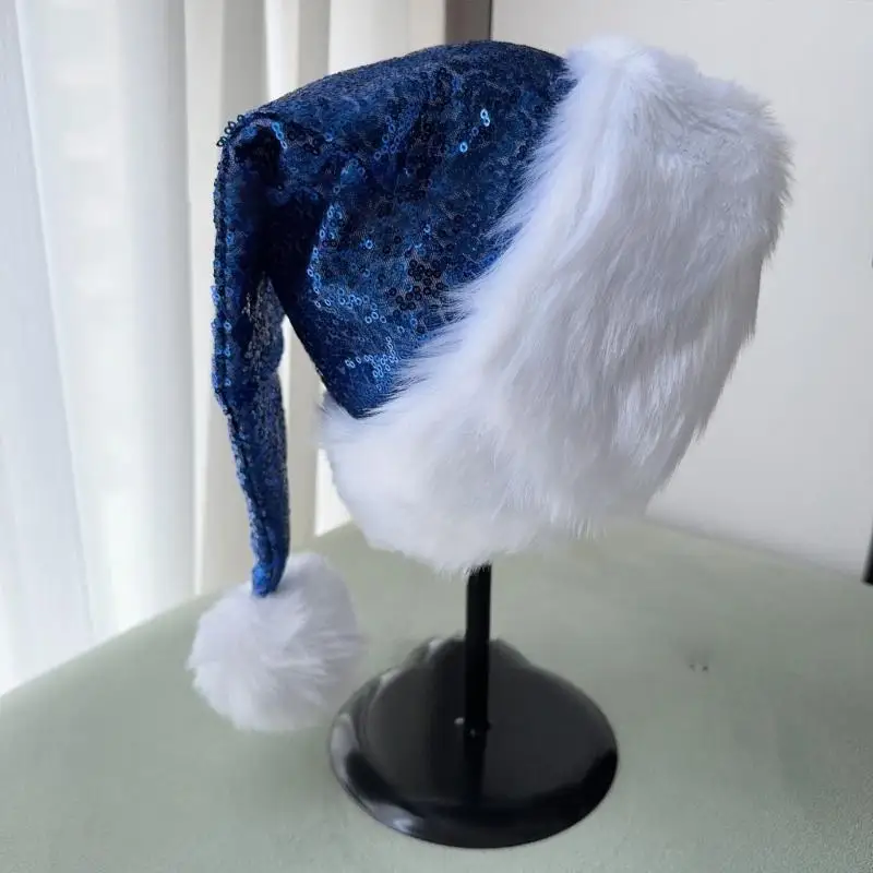 A52E Sequins Hat Christmas Party Decoration Hat Sequins Santa Costume Hat for Adults And Kids Christma Photography