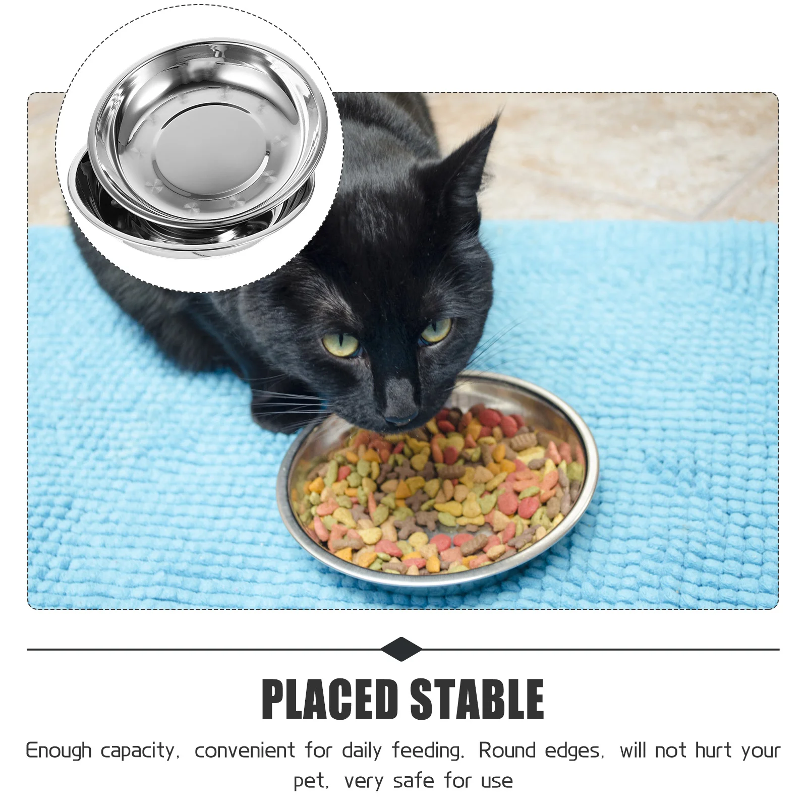 

2Pcs Pet Bowls Stainless Steel Durable Large Capacity Round Edge Anti-Spill Water Food Feeding Bowls for Cats Dogs