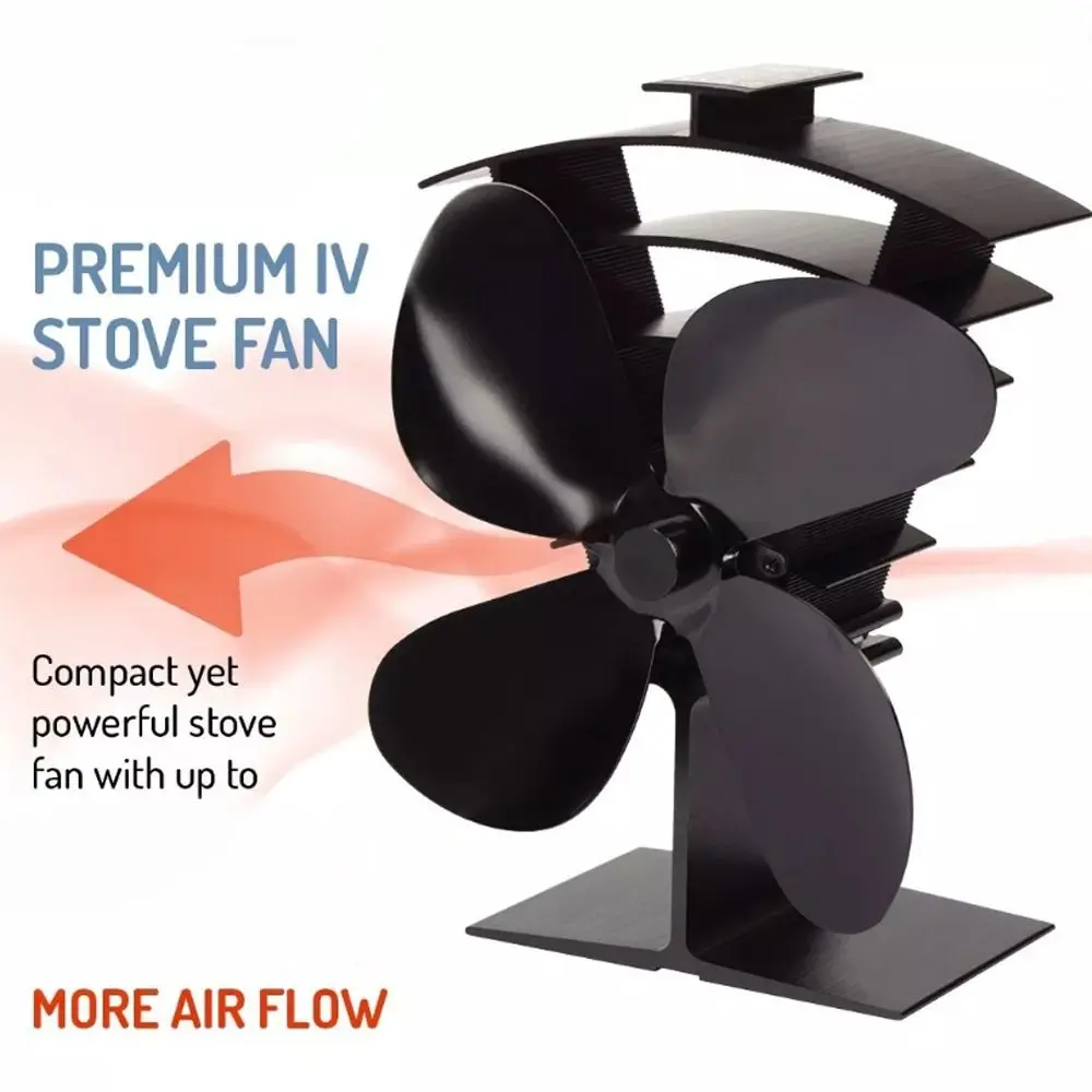 New Premium Valiant Stove Fan Heat Powered Black 4 Stove Fan 4 Stove Durable Log Burner Fan for Log Burners and Stoves