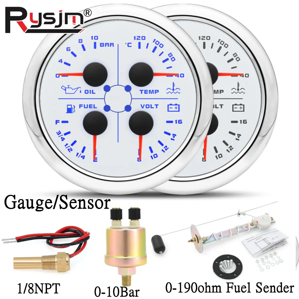 

Водонепроницаемый 4-в-1 многофункциональный манометр, датчик давления масла, уровень топлива, измеритель температуры воды, вольтметр с сигнализацией, датчик топлива 0-190 Ом