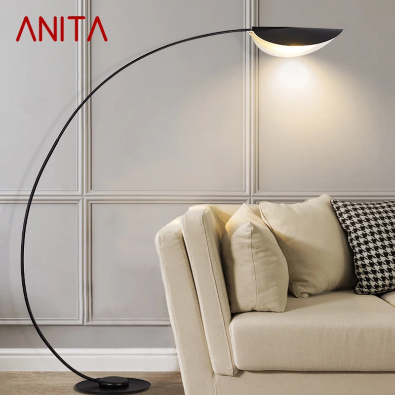 ANITA Black Fishing Floor Lamp Nordic Modern Family Living Room Beside The Sofa Creative LED Decorative Standing Light