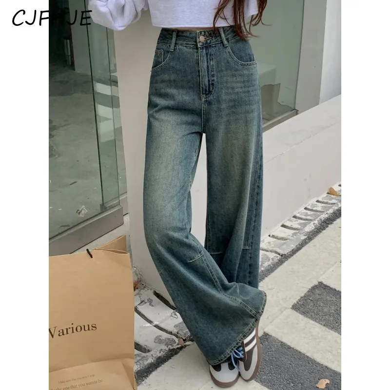 

CJFHJE New Boyfriend Baggy Wide Leg Jeans Women Vintage Korean Fashion Women's Casual Full Length Denim Pants Streetwear Spring