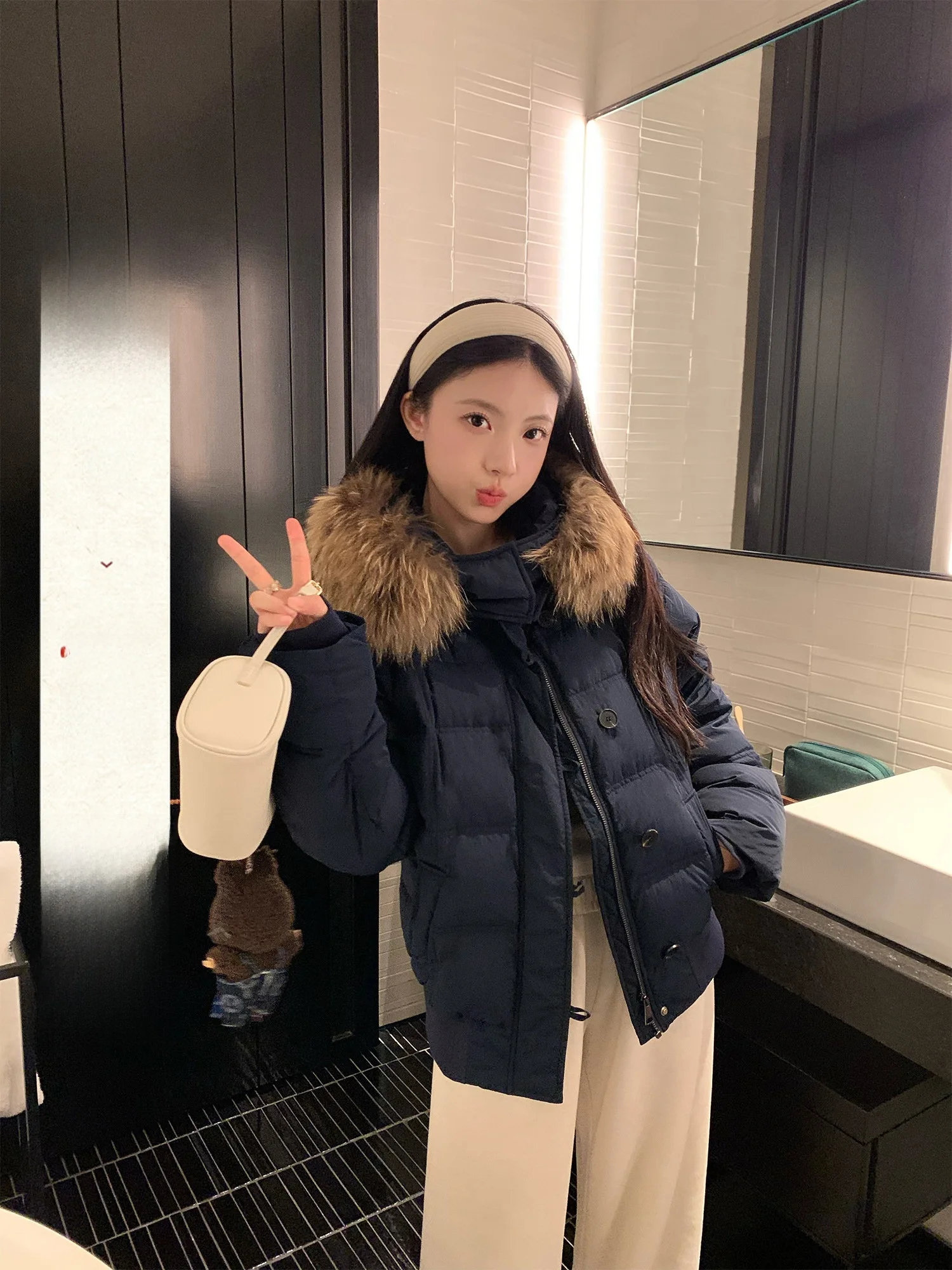 

Женская новая утепленная куртка Yuzhouqi Freedom Cuba с капюшоном, большим меховым воротником, теплая зимняя верхняя одежда свободного кроя