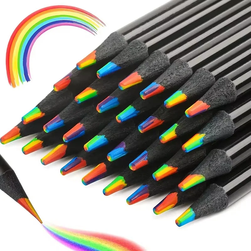 10Pcs Rainbow Drawing Pencil Colored Black Wood Pencils Festival Sketching Doodling Coloring Painting Pencil For School Supplies