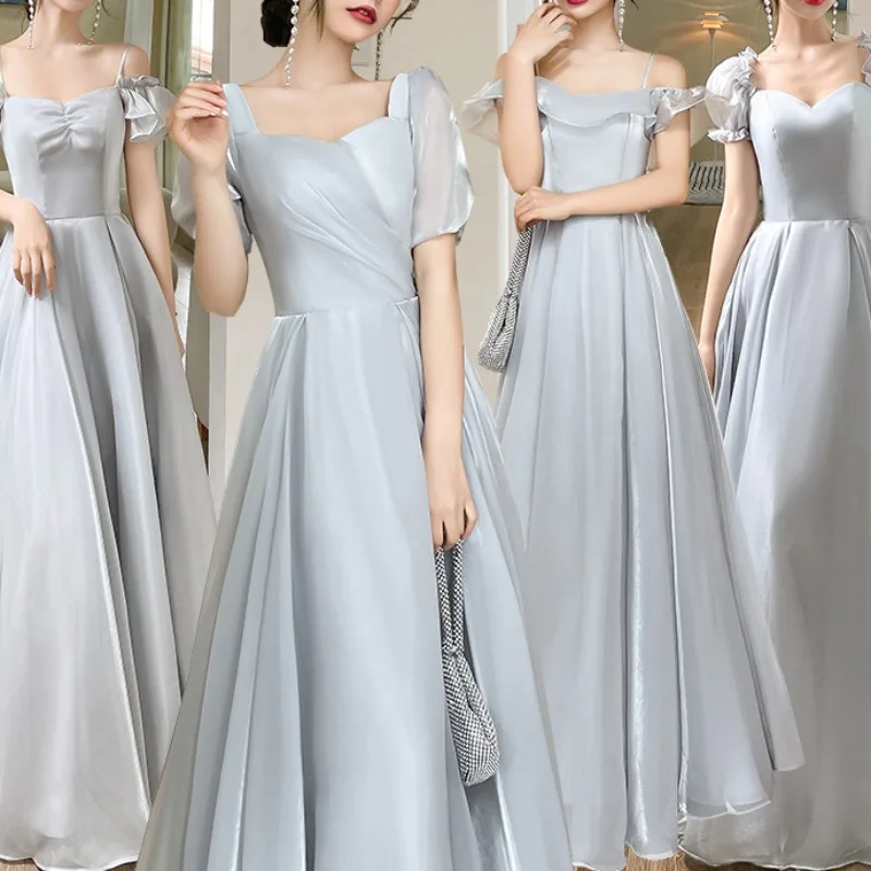 Customized Elegant Simple Women Bridesmaid Dresses Women Slim Waist Temperament Wedding Party Gown Pleated Solid Evening Dress F