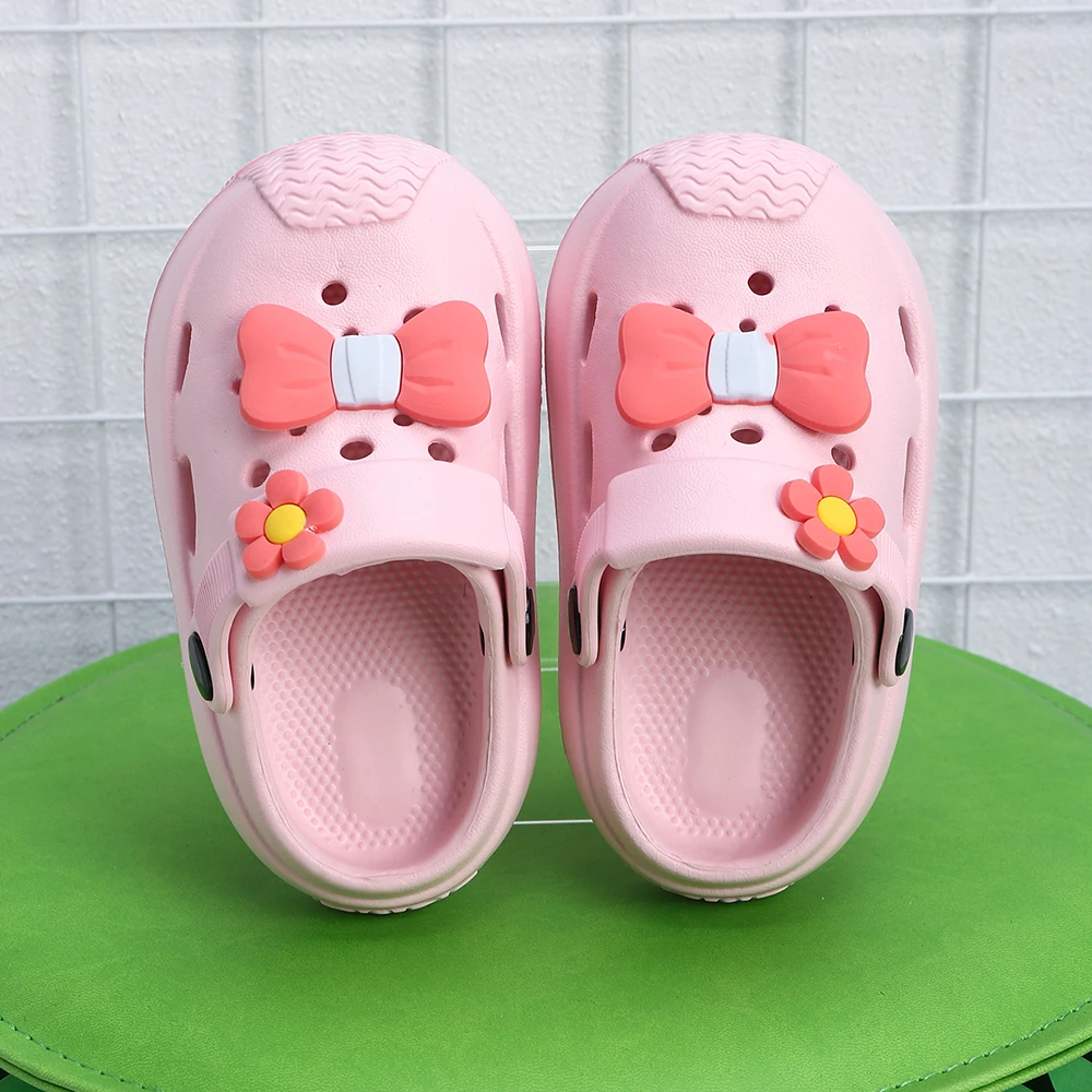 New Summer Kids DIY Sandals Hole Children's Shoes Slippers Soft Anti-Skid Cute Bow Flower Baby Shoes Sandy Beach For Girls