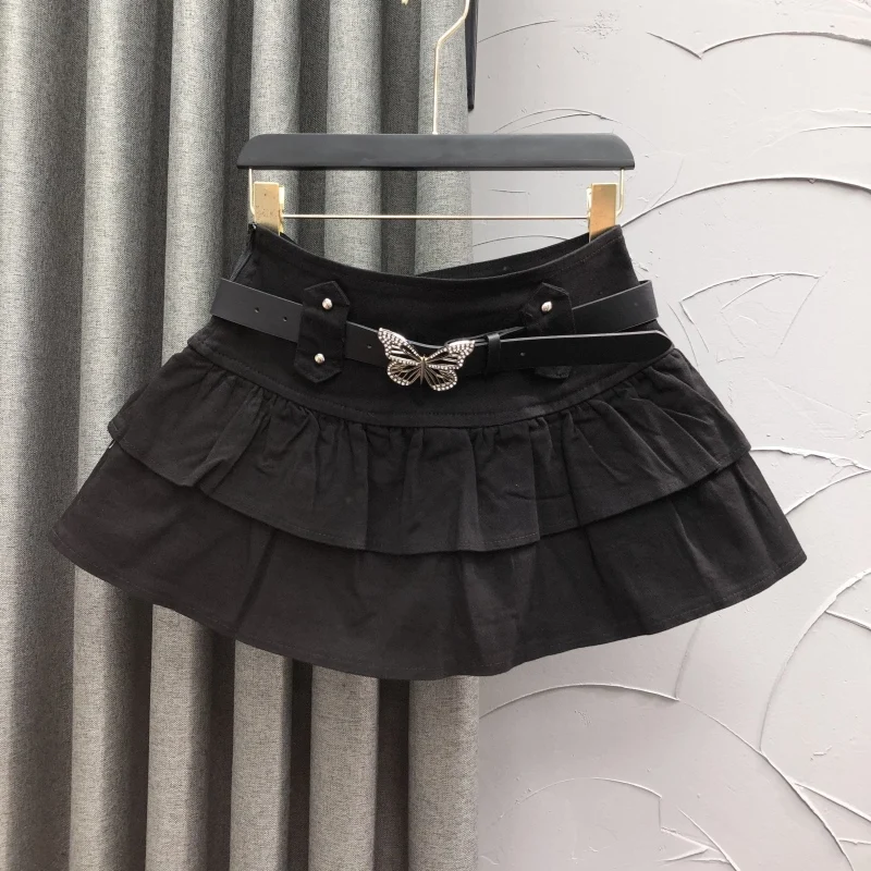

Cé Brown High Waist Denim Skirt Women's Faion Spring 2025 Versatile Anti-Aging Sli Pleated Wood ain f-...
