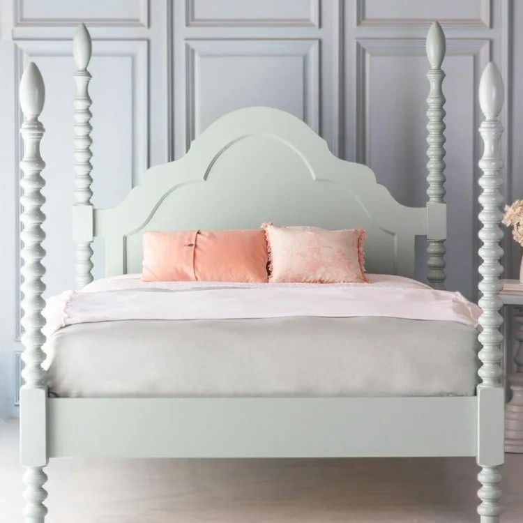 Solid wood light luxury retro four-poster Roman column children's room furniture girl bed princess bed