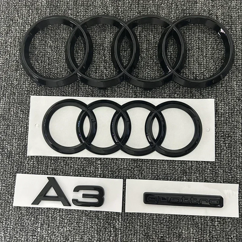 

AUDI A3 4 Ring logo ABS Black Car Hood Front Bonnet Grill Rear Trunk Emblem Sticker A3 mark Quarrto Emblem For A3 2010-2020