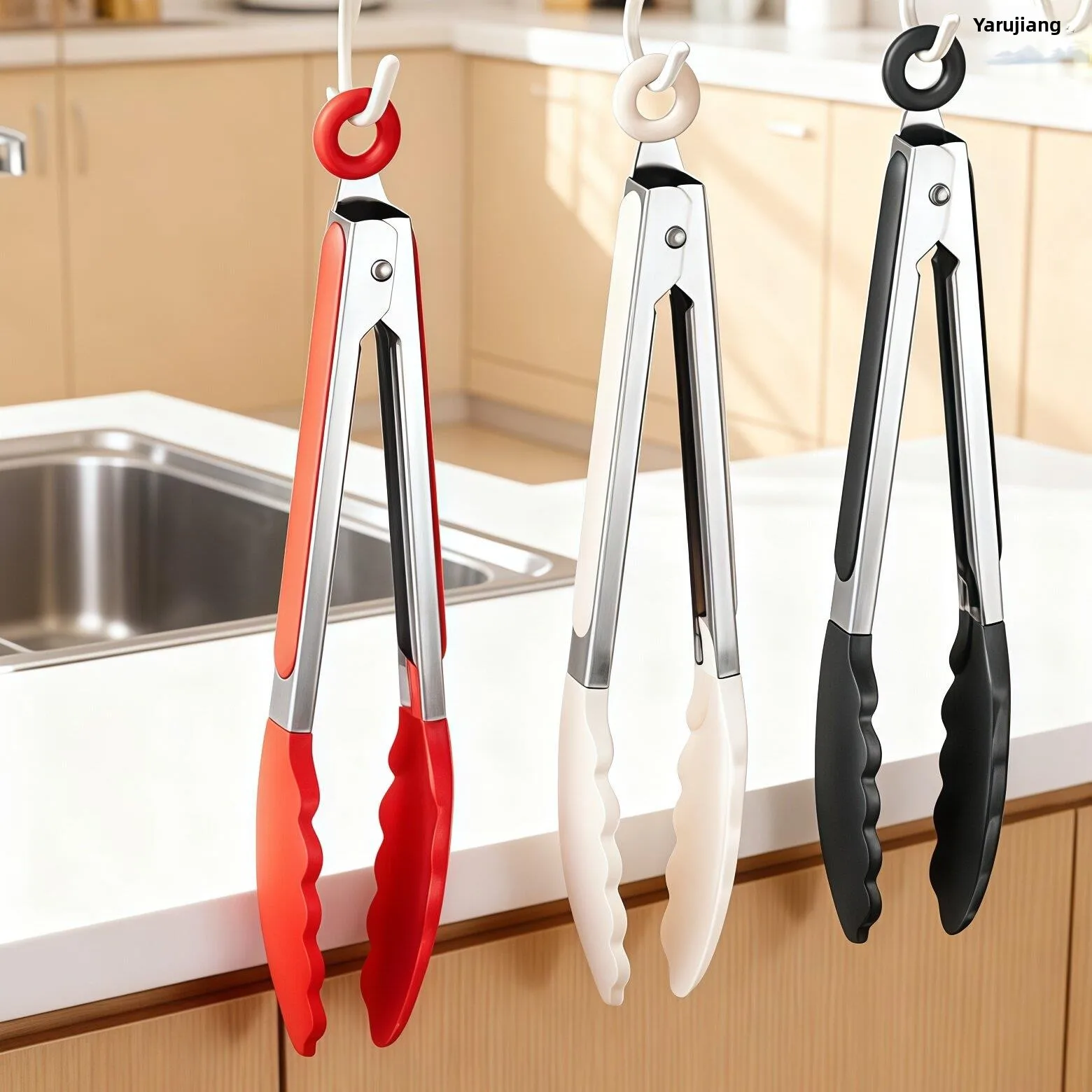High-Temperature Resistant Silicone Stainless Steel Kitchen Cooking Tools Pasta Serving Clamp Steak BBQ Iron Clamp No Trace