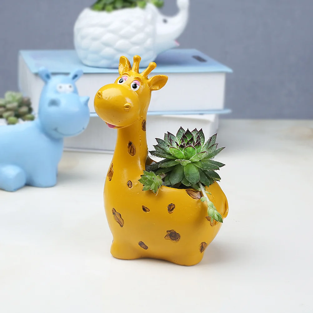 Resin Cartoon Animal Flower Pots Succulent Planter Nursery Pot Home Decoration for Garden Balcony (Giraffe)