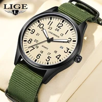Reloj LIGE Original de cuarzo para deportes al aire libre, reloj informal Simple con fecha automática, correa de nailon, relojes luminosos resistentes al agua para regalo de hombre