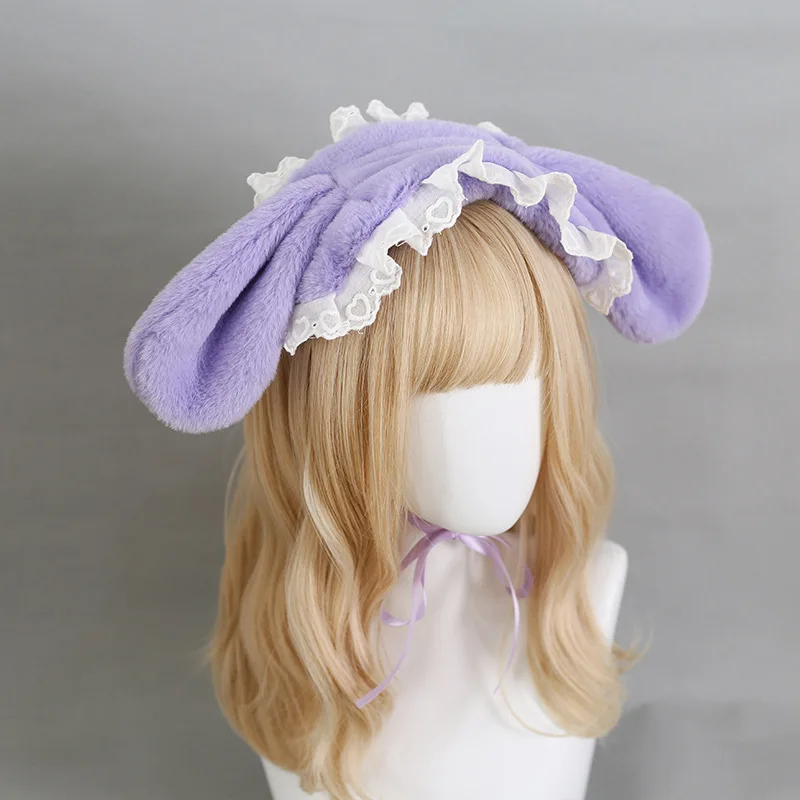 

Handmade Lolita Bunny Ear Hair Clip, Kawaii Animal Headband with Lace for Women