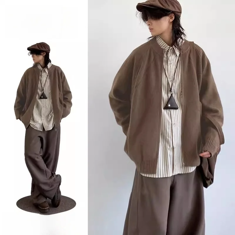 

Ретро-кардиган мужской вязаный, свободный, повседневный, с длинным рукавом, круглым вырезом, базовый, без застежек