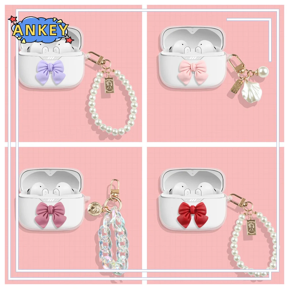 Case for JBL Tune 230NC TWS Transparent Cute Cartoon Bow-knot Soft T230 Earphone Protective Headphone Cover with Lovely Pendant