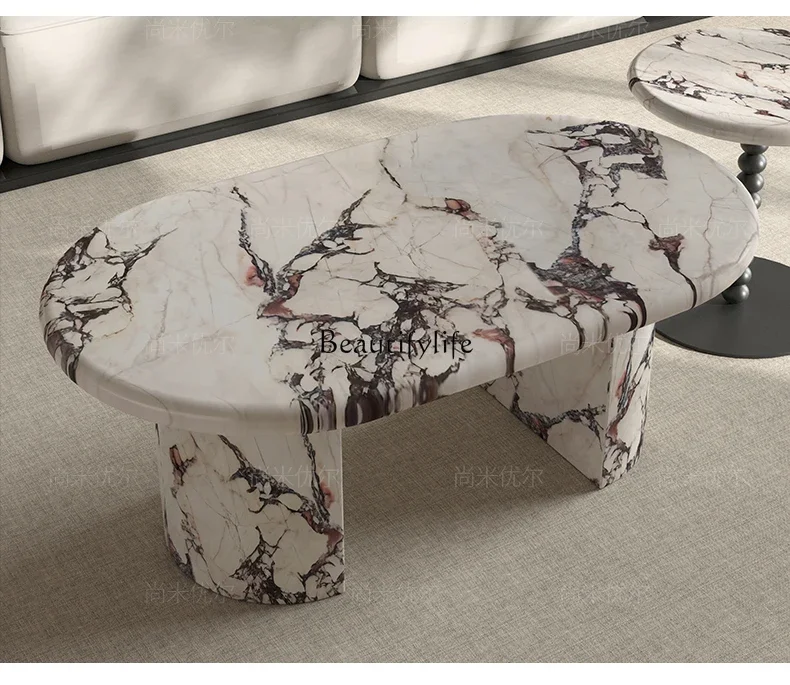 

Marble coffee table living room home French retro light luxury high-end simple side table