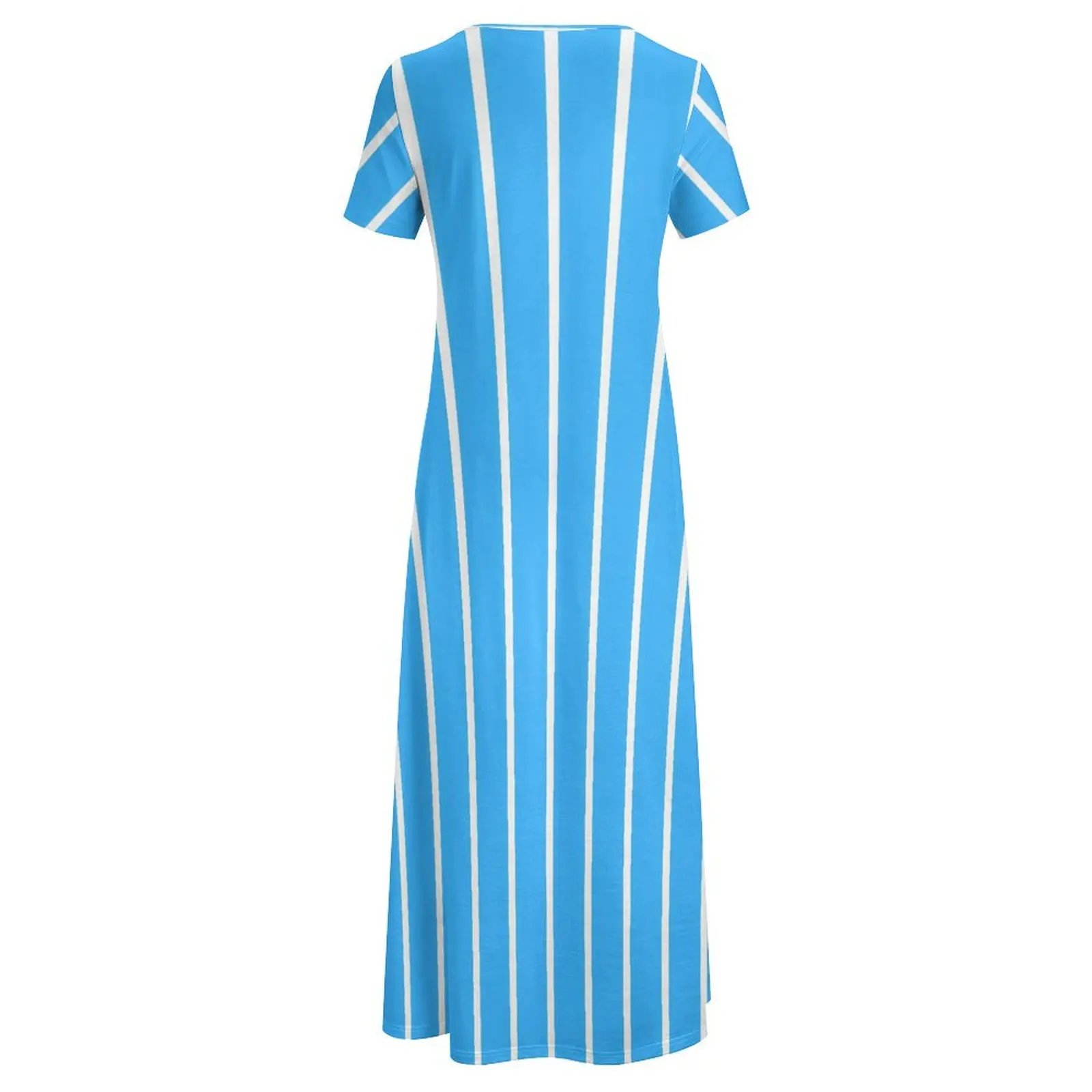 Abito a righe verticali Abito lungo moderno blu e bianco Manica corta Streetwear Boho Beach Abiti lunghi Vestido oversize femminile