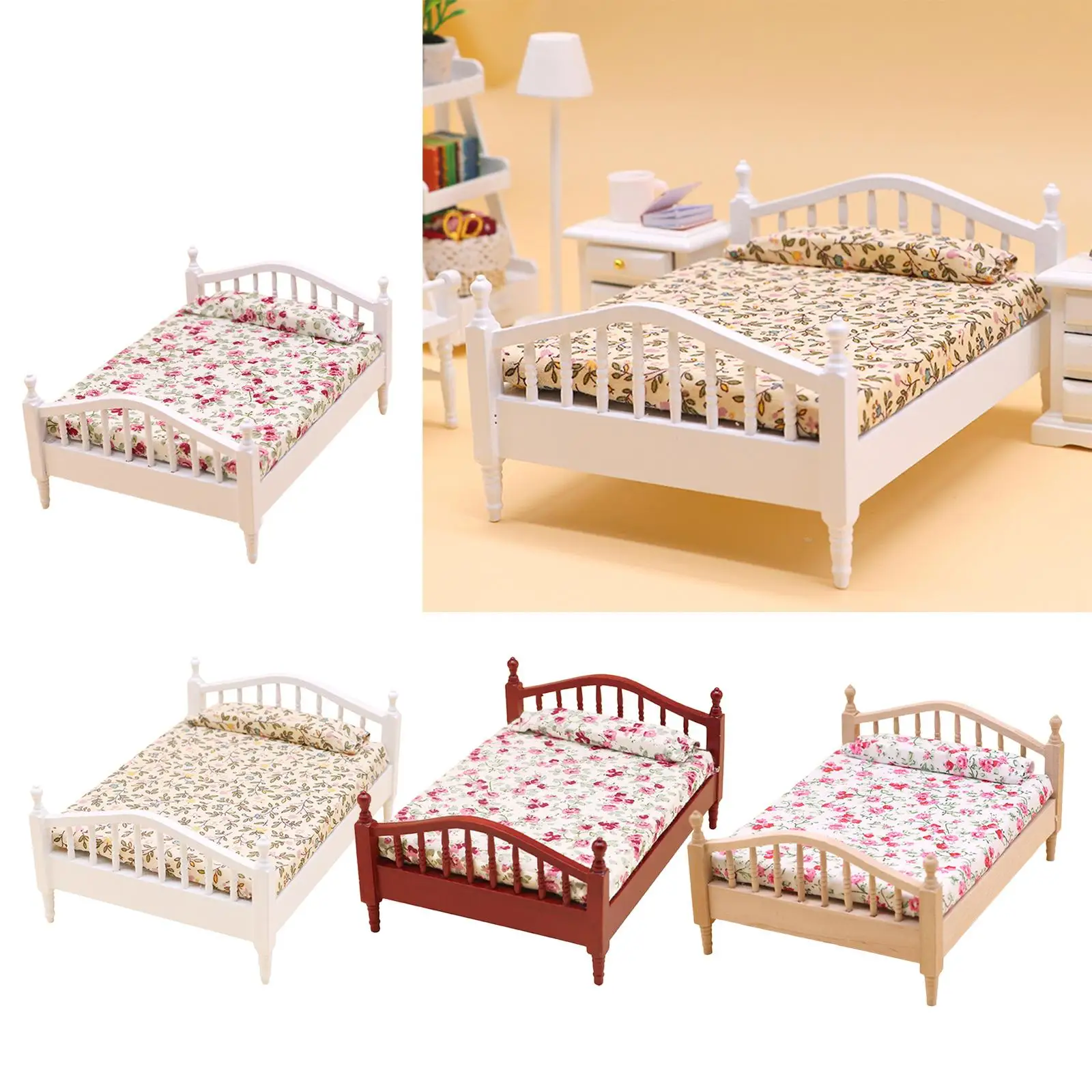 1:12 Mini Bed DIY Scene Accessories Single Bed Model for Bedroom Decoration