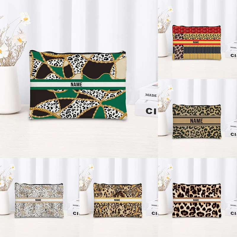 Birthday Gift with Custom Name Colorful Leopard Tiger Animal Print Makeup Bag,Travel Essentials Cosmetic Toiletry Bag For Lady