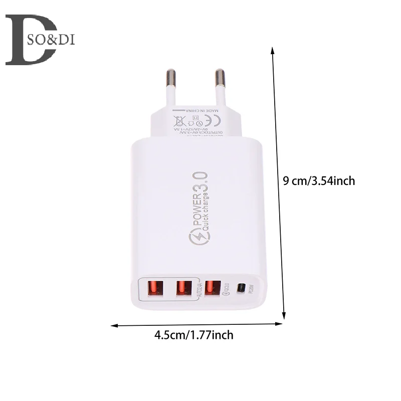 20W PD 4 Ports USB 5V4A Charge Power Adapter Mobile Phone Charger QC3.0 Charging EU/US Plug Outlet Travel Charger 110V 220V