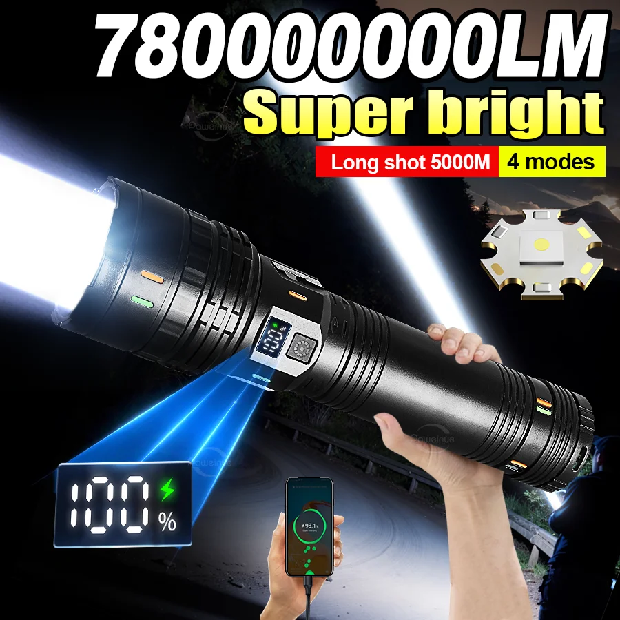 

780000000LM High Power LED Flashlight Rechargeable Tactical Torch Most Powerful Flashlight Outdoor Portable Handheld Lamp