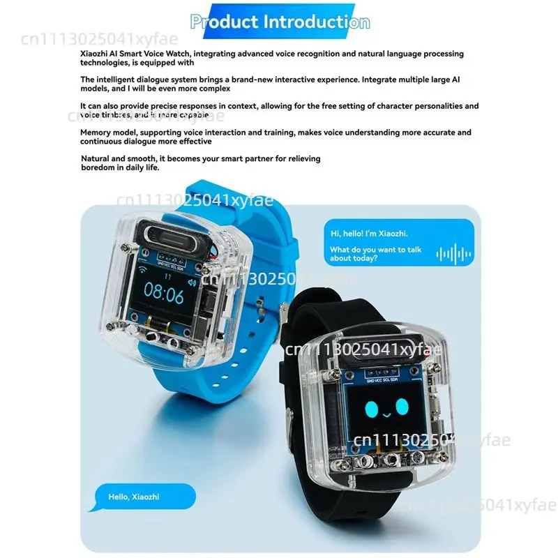 AI Smart Voice Watch DIY Electronic Kit 0.96Inch OLED Display Electronics Project Lake Blue