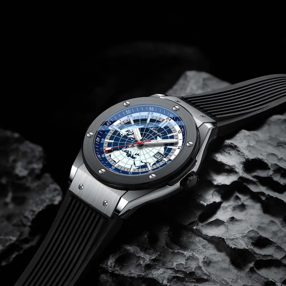 CHENXI Rivet Map Fashion Men's Watch with Date, Luminous Silicone Strap, Trendy Quartz Wristwatch relojes para hombres