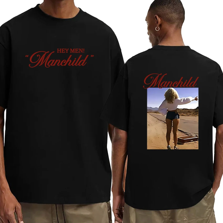 

Fashion Sabrina Carpenter Manchild Tour 2025 Graphic Oversized t-shirt Double Sided Printed Cotton short sleeve Tee shirt Unisex