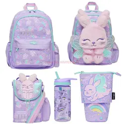 Borsa da scuola australiana Smiggle Kawaii Purple Angel Rabbit Zaino per bambini medi Tazza d'acqua Borsa per penne retrattile Regalo per studenti