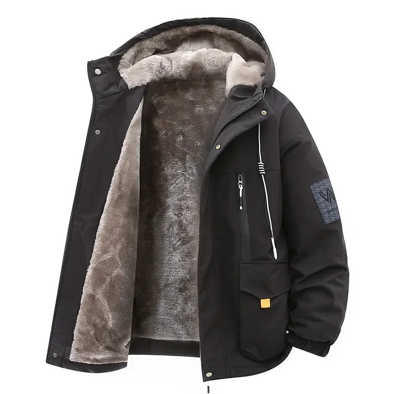2026 Winter Men's Thick Fleece Jacket with Warm Hooded Cotton Jacket for Men Windproof Warm Jacket Parkas Women's Jacket