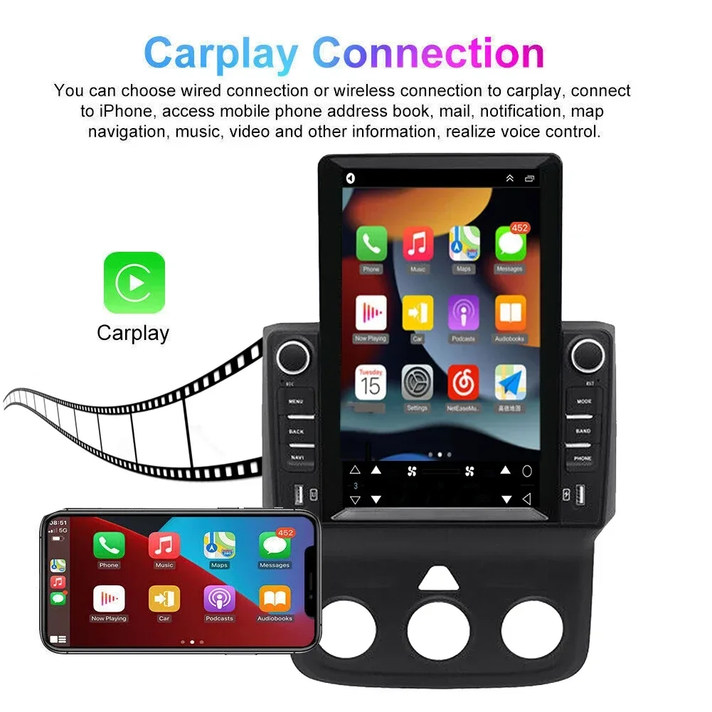 كاميرا احتياطية 12 ليد تعمل بنظام أندرويد 14 ملاحة السيارة 9.7 بوصة لدودج رام 2013-2019 مع carplay ووظيفة أندرويد التلقائية 2 + 32G