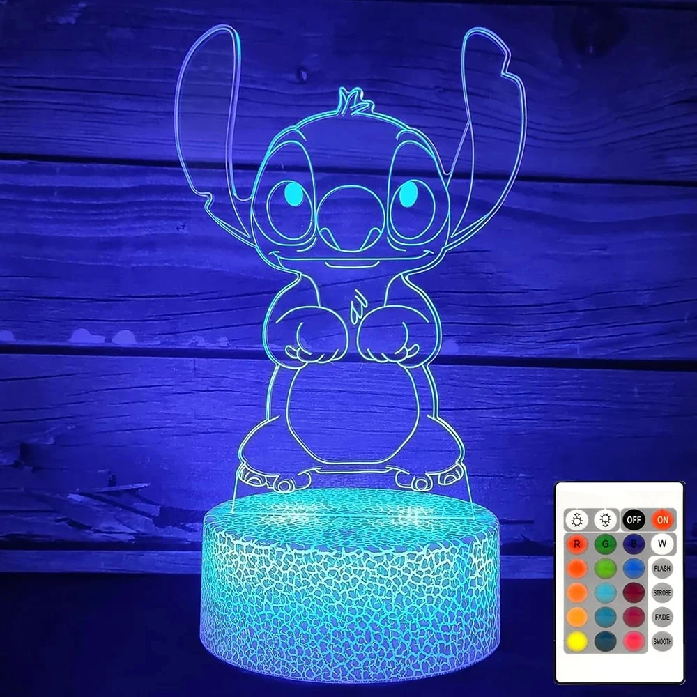 Disney Stitch Lilo Anime Character 16Colors Led 3D Night Light Model Toy Children\'s Bed Room Decoration Birthday party gifts