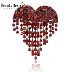 Beaut&Berry Valentine's Day Luxury Rhinestone Heart Brooches for Women Unisex Love Pins Casual Party Jewellery Accessories Gifts