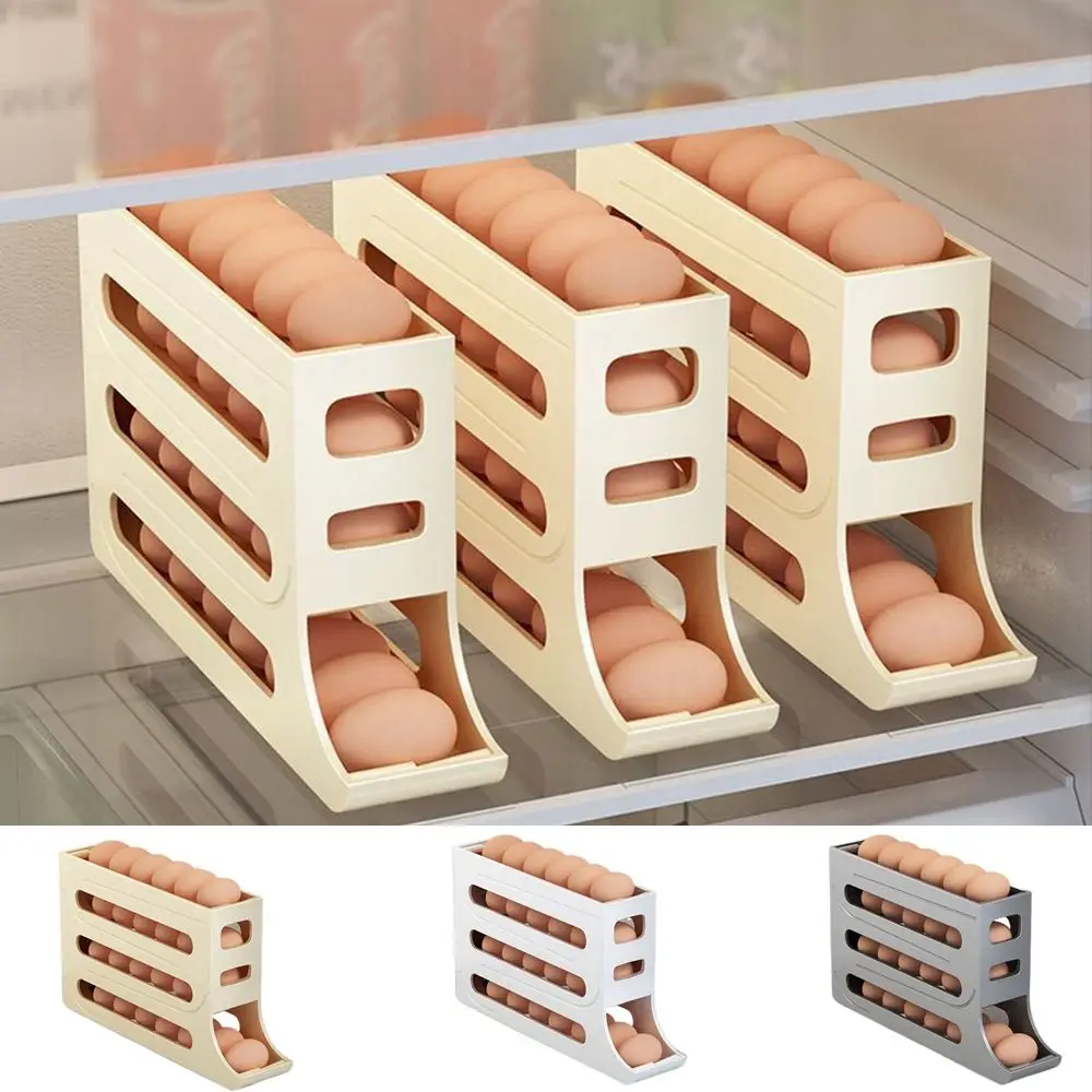 Plastic Refrigerator Egg Storage Box Large Capacity 30 Grids Egg Rolling Storage Box Dedicated Space Saving Egg Carton Homeuse