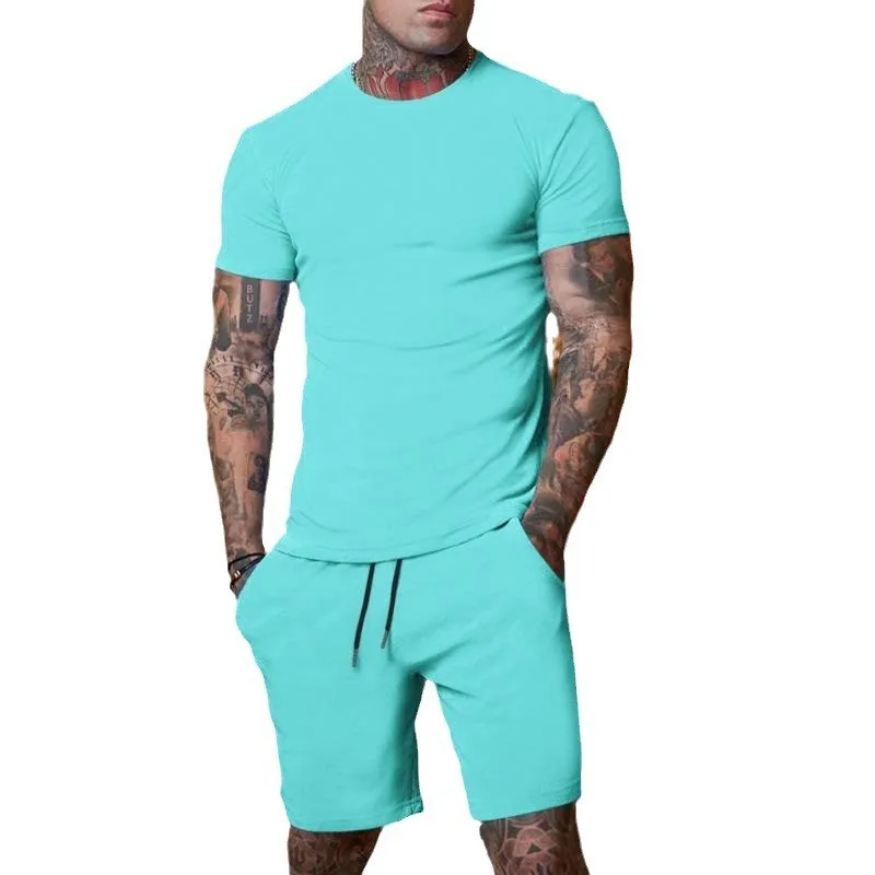 New Summer men\'s sportswear short sleeved T-shirt+sports shorts quick drying dry breathable cool gym suit handsome two-piece set