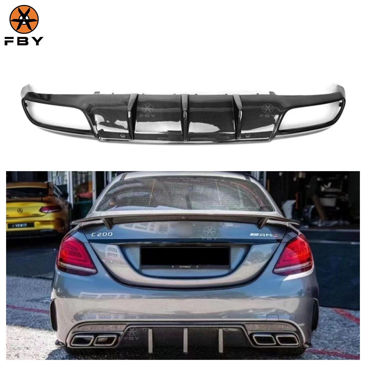 

High Quality OTM Style Carbon Fiber Rear Bumper Diffuser for Mercedes Benz W205 C Class C63 Sedan 2017+ Carbon Fiber Body Kit