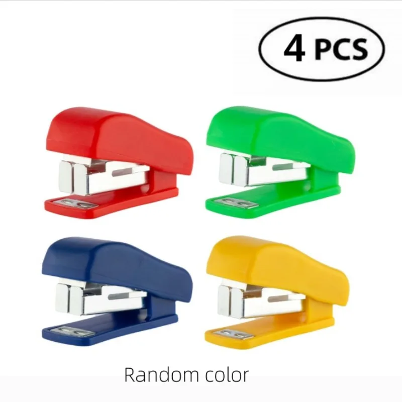 4PCS Mini Portable Multicolor Kids Hand Held Desk Staplers with Staples, Cute Office School College Students Random Color