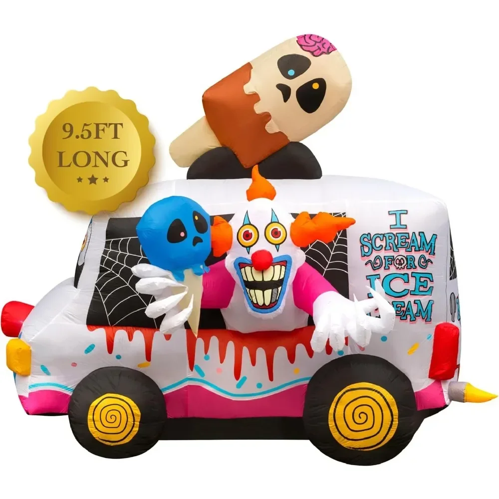 

Halloween Inflatables 8ft Clown Ice Cream Truck. Large Halloween Inflatable Outdoor Decorations. Inflatable Halloween