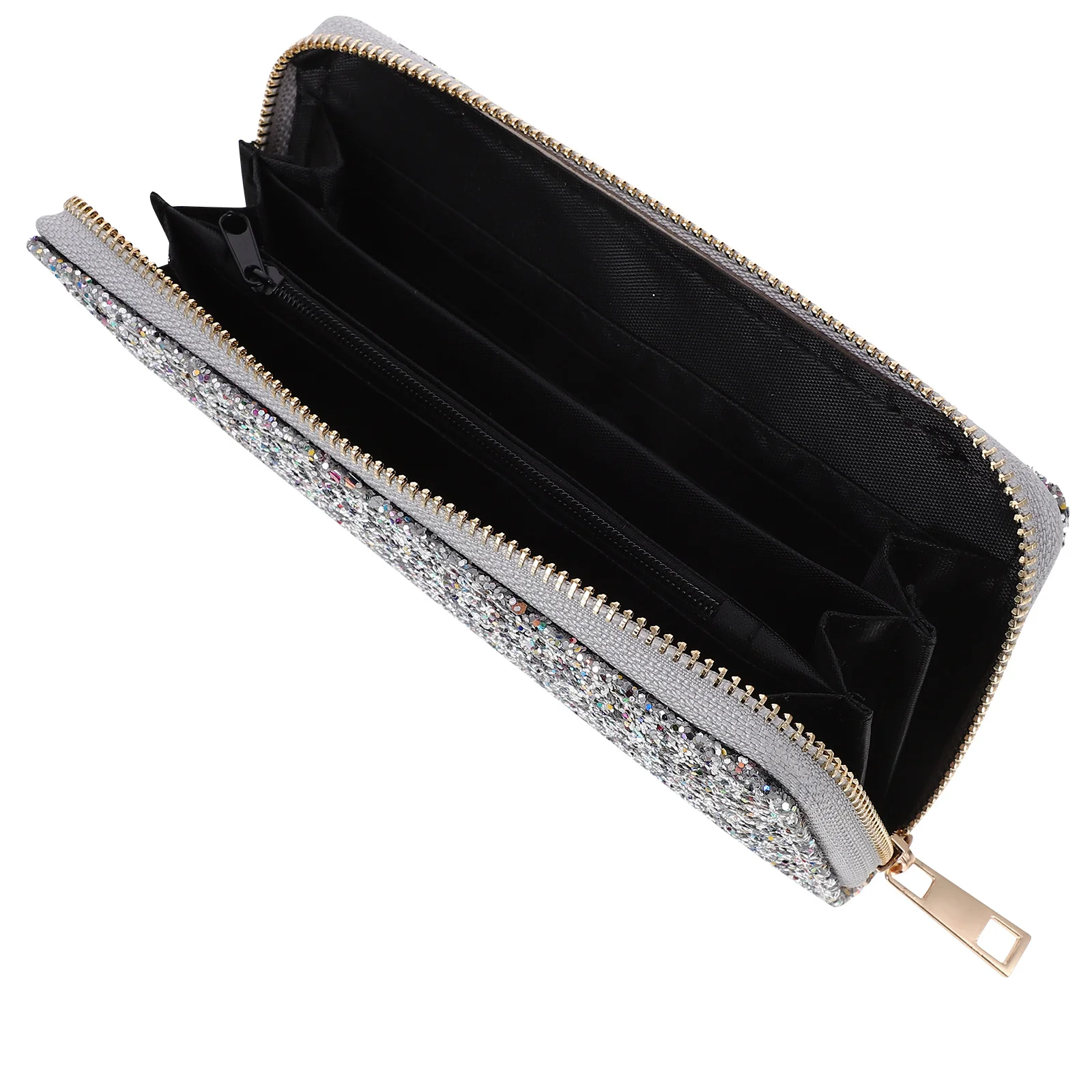 

Fashionable Star Glitter Coin Purse for Women Ultra-Slim Zipper Wallet with Key Chain Attachable Minimalist Design Silver