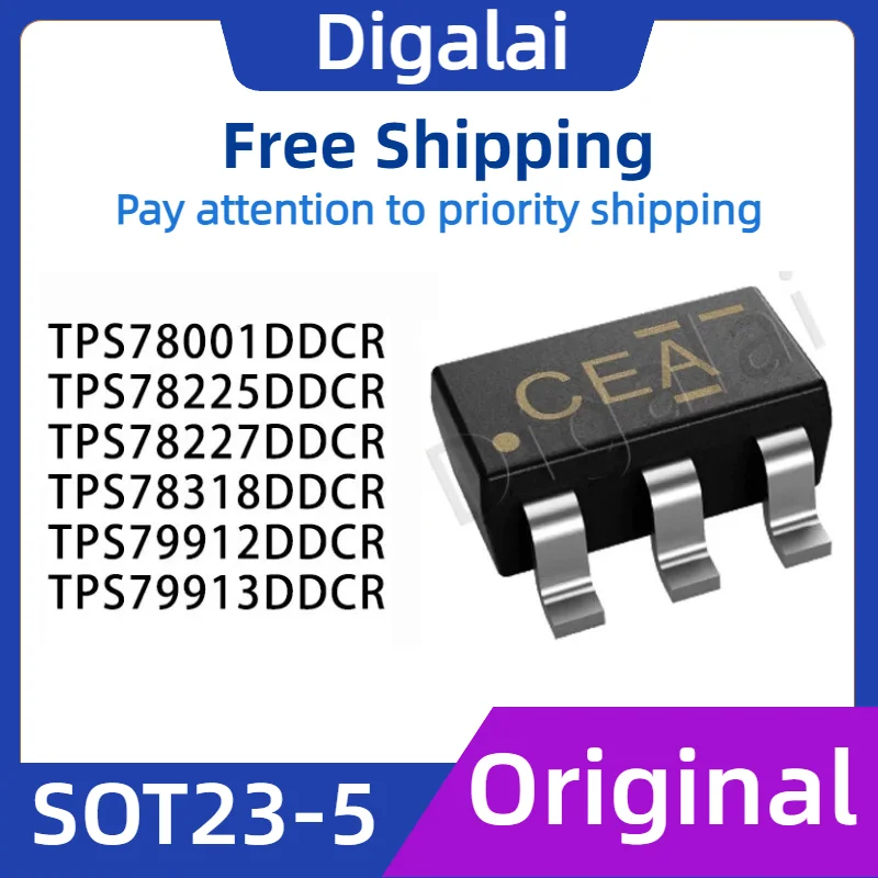 

100%New original 5pcsTPS78225DDCR TPS79912DDCR TPS79913DDCR TPS78227DDCR TPS78318DDCR TPS78001 SOT23-5 LDO Linear regulator chip