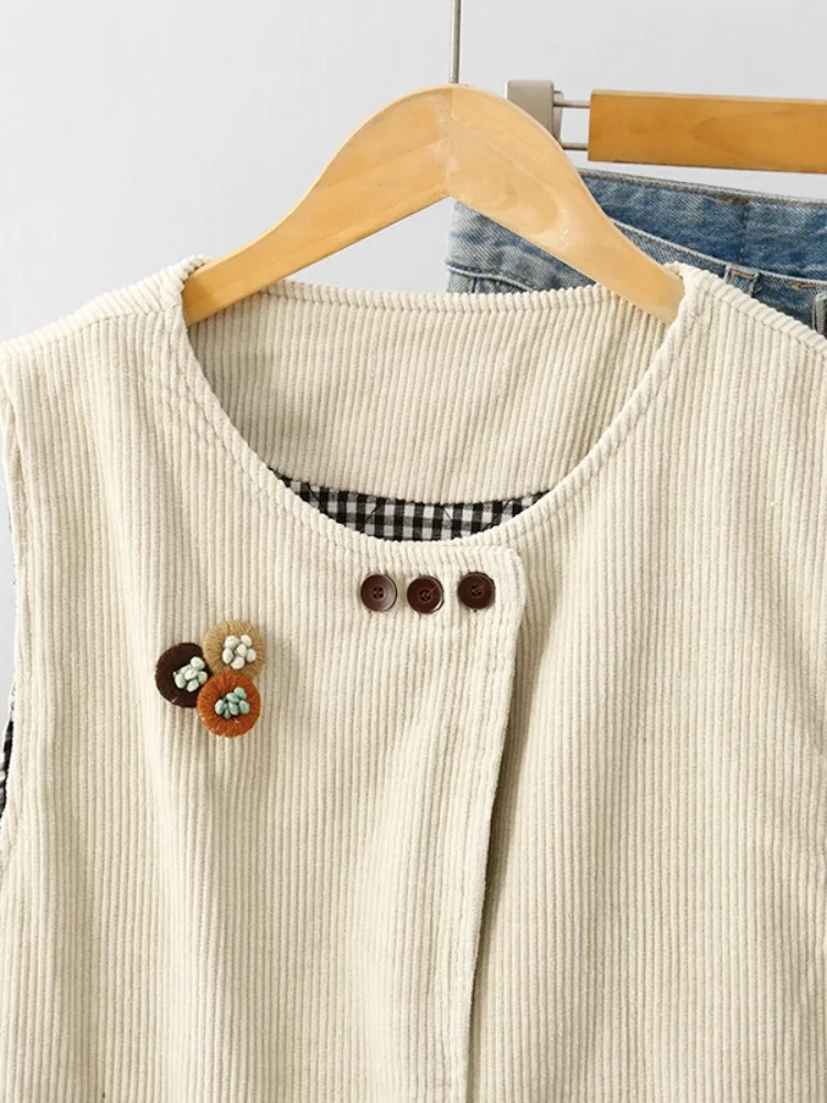 Gilet rotondo chic in velluto a coste Ne Capispalla da donna Autunno dimagrante a righe in velluto abbottonato Faionable Commute Sle Jaet