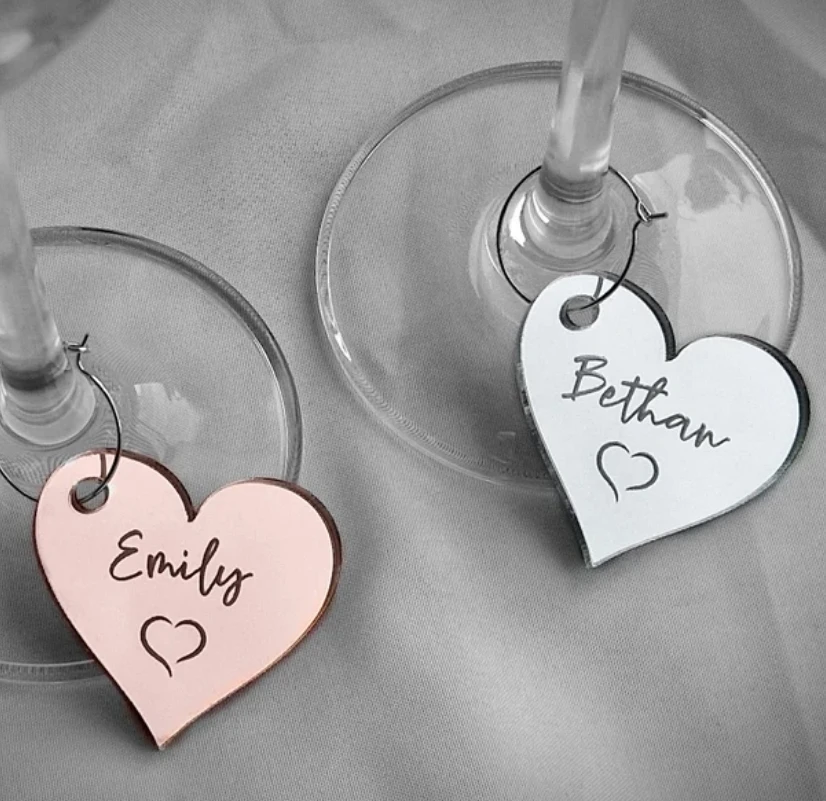 20/30/50/100Pics Personalized Heart Shaped Wine Glass Name Charms Customised Table Decor Drink Toasting tags Glass Markers