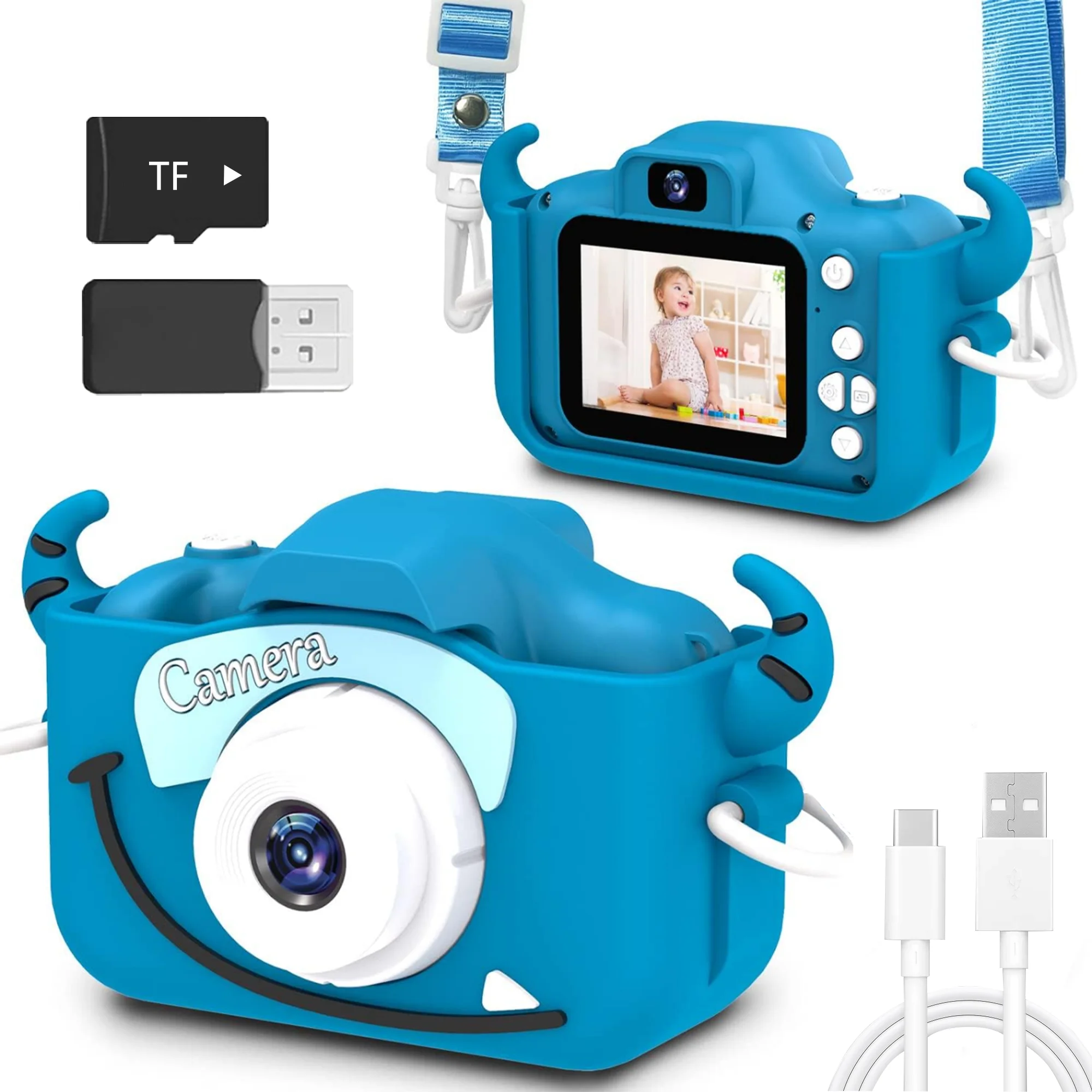 Kids Digital Camera with SD Card Toy Girl Boy 1080p Hd Screen Outdoor Cartoon Dinosaur Camera Photography Video Birthday Gifts