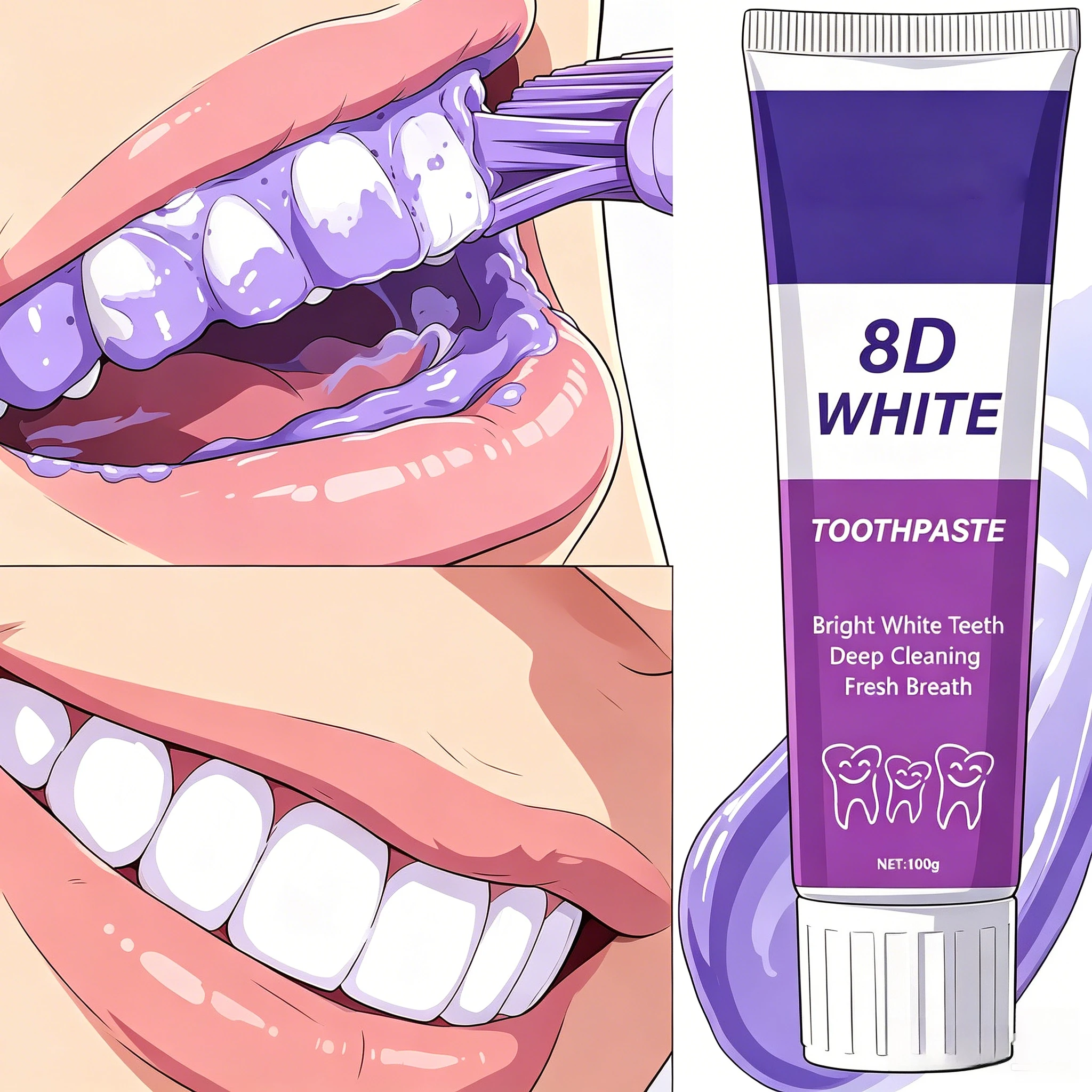 8D Snow Toothpaste, Deep Cleansing, Contains Natural Plant Extracts, Freshens Breath, Formula That Enhances Confidence,