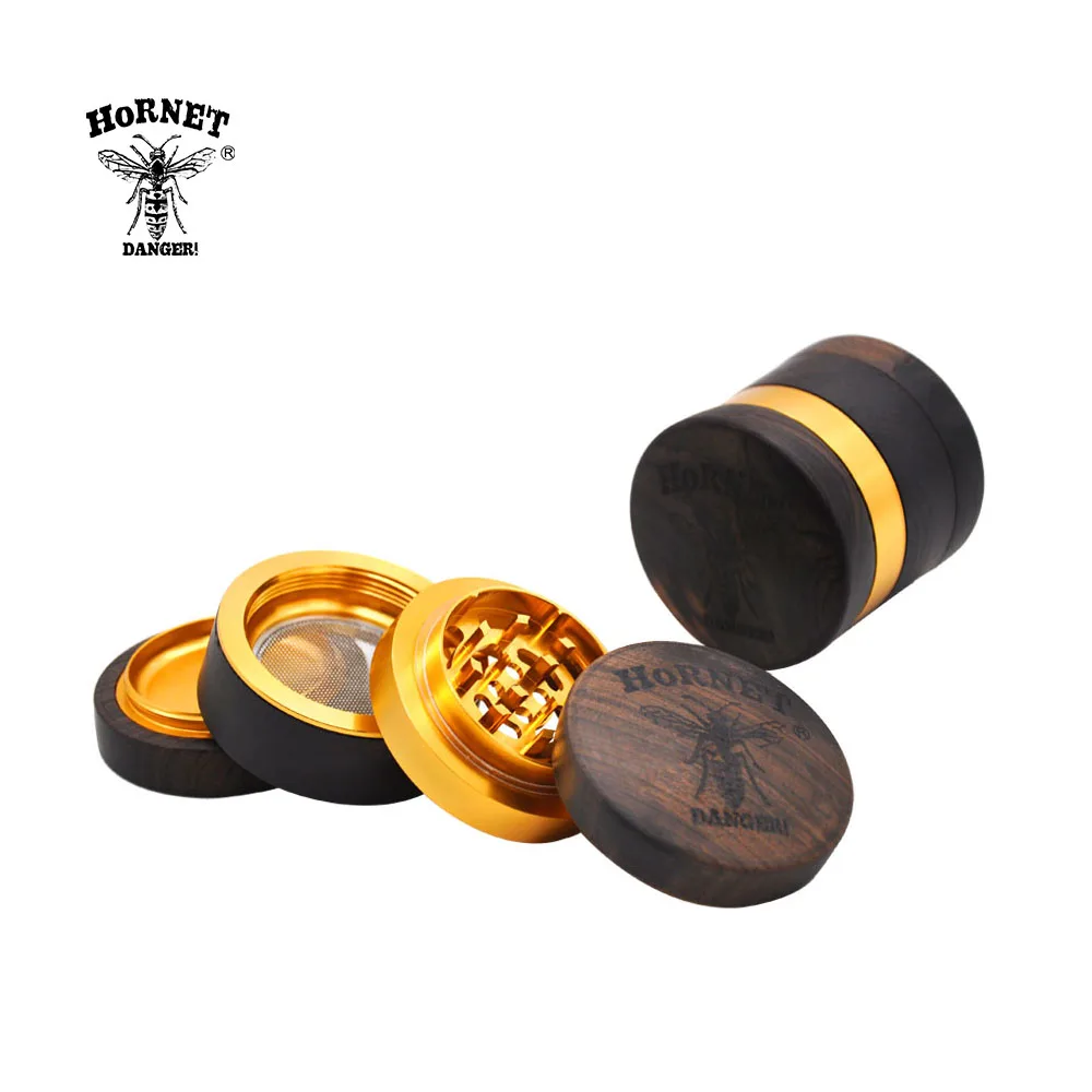 HORNET Ebony Grinder 60mm 4 Layers Tobacco Herb Grinder With Sharp Diamond Teeth Natural Wooden Grinders Fumar Accessories