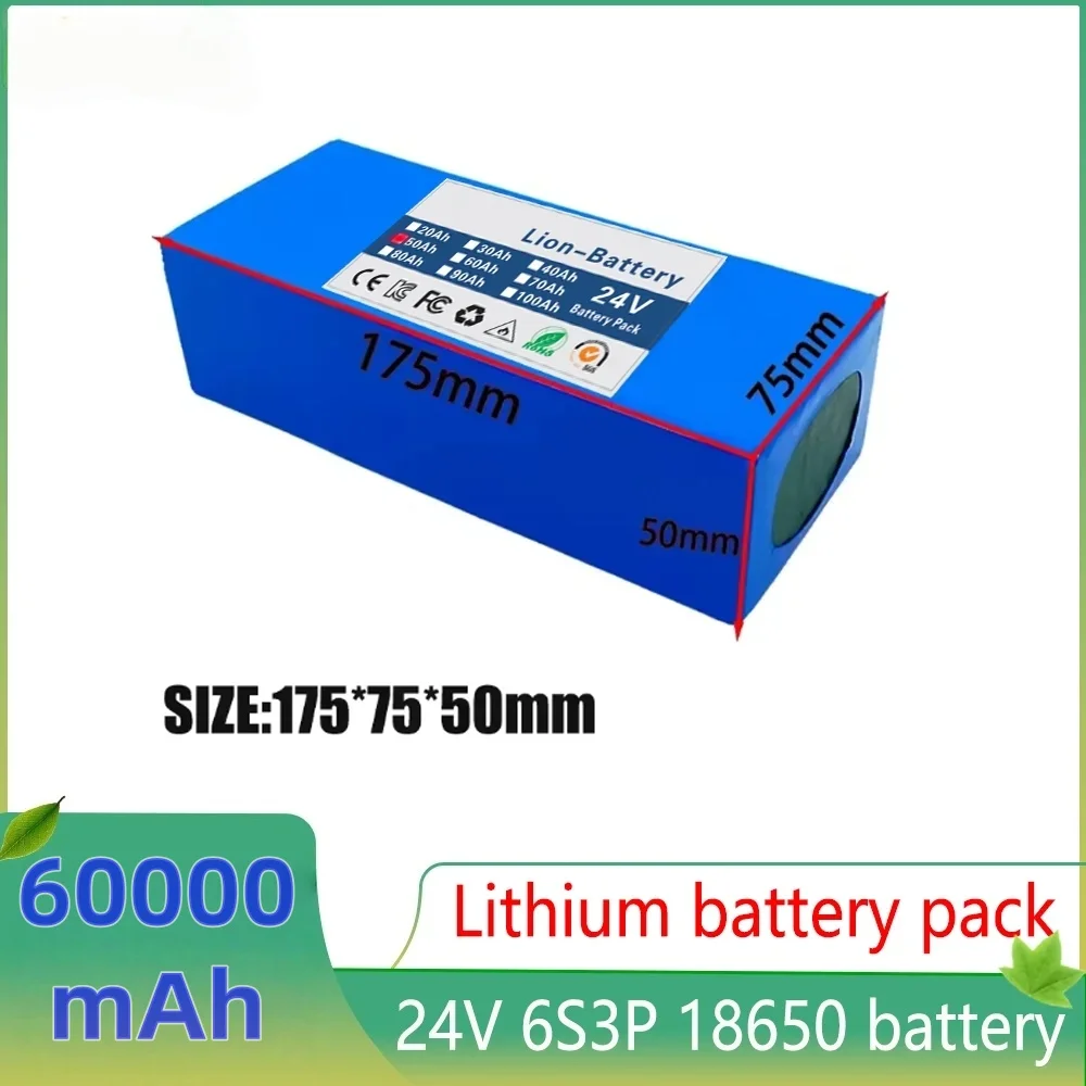 

24V 60000Ah 6s3p 18650 lithium battery 24V 60000mAh lithium-ion battery pack+charger