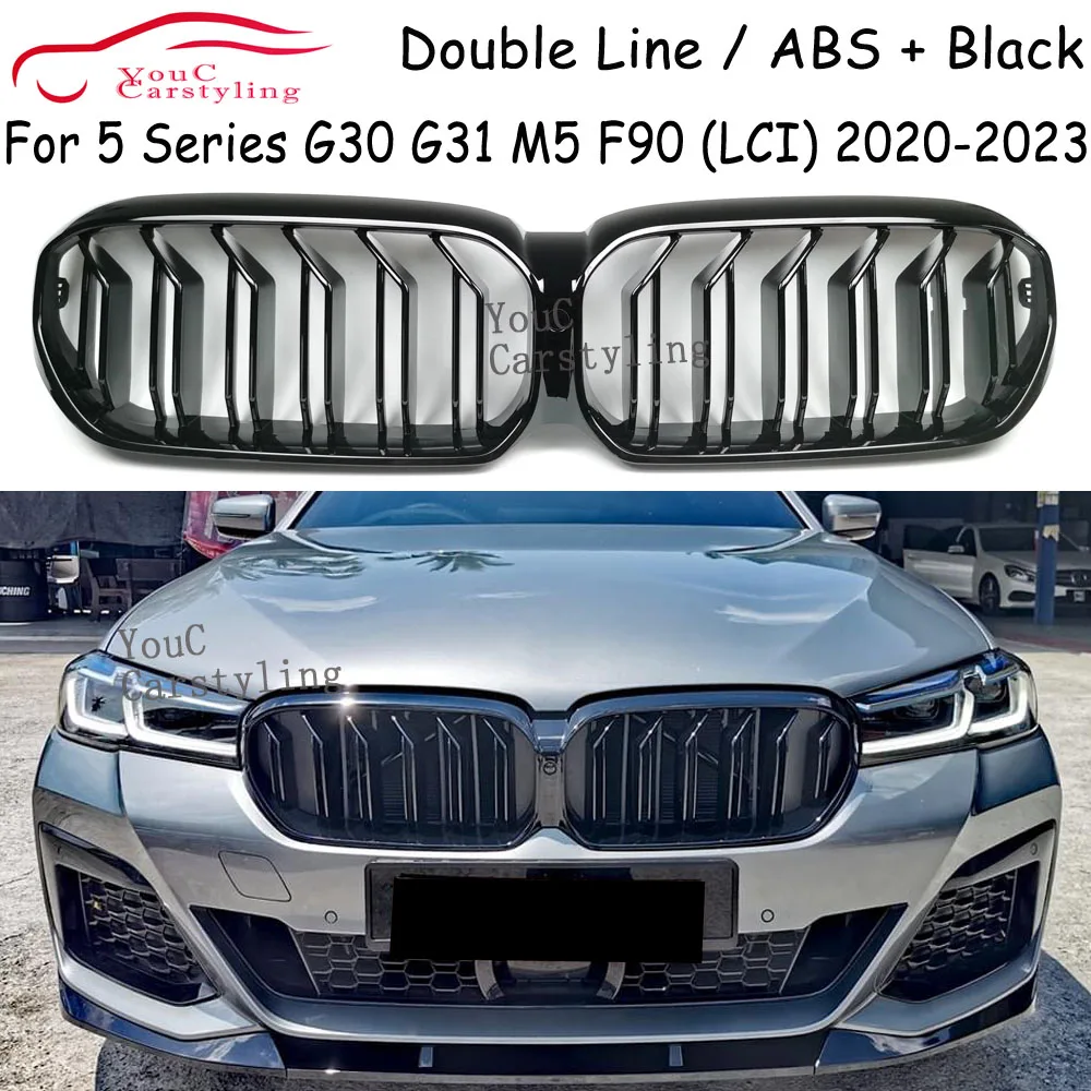 

G30 LCI Глянцевая черная решетка для BMW 5 серии G30 G31 520i 530i 540i M550i F90 M5 2020-2023 Автомобильный передний бампер Гоночная решетка