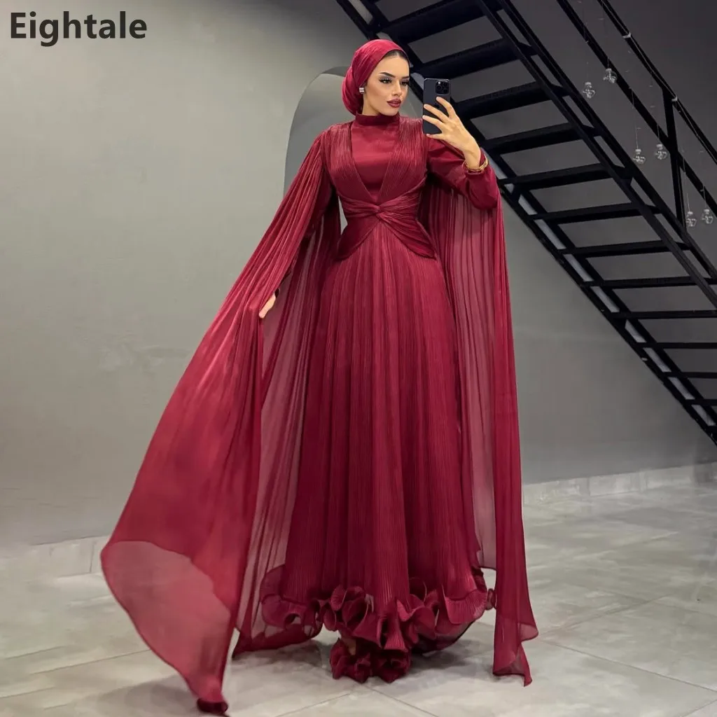 

Eightale 2025 Burgundy A Line Arabic Long Sleeve Maxi Evening Dress Wedding Party Formal Prom Dress Dubai Party Gown Customized